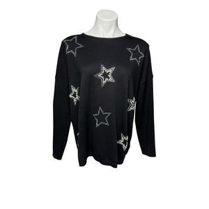 Frank Lyman Montreal black star embellished crew neck sweater size L